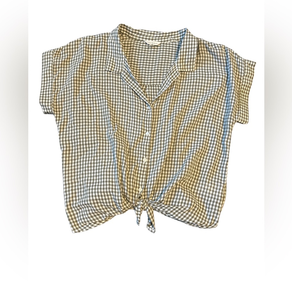 Lucky Brand Green Checkered Tie Front Blouse